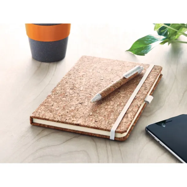 SUBER SET A5 cork notebook and pen set Beige