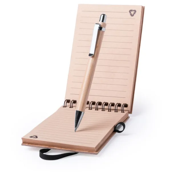  Bamboo notebook A6 with ball pen brown