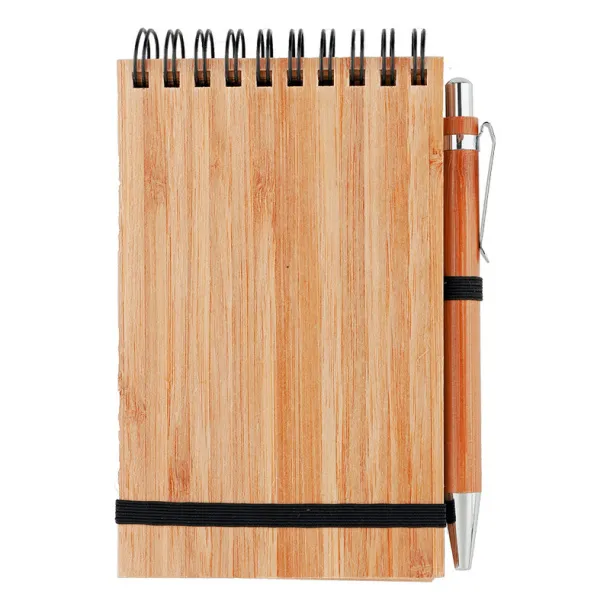  Bamboo notebook A6 with ball pen brown