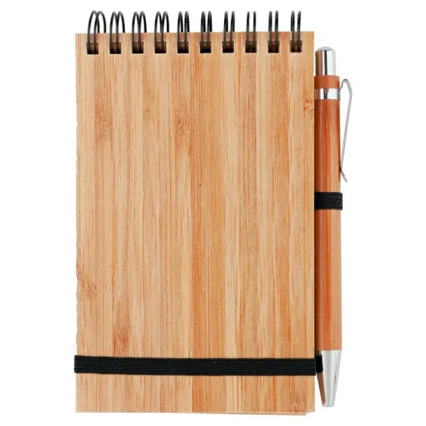  Bamboo notebook A6 with ball pen brown