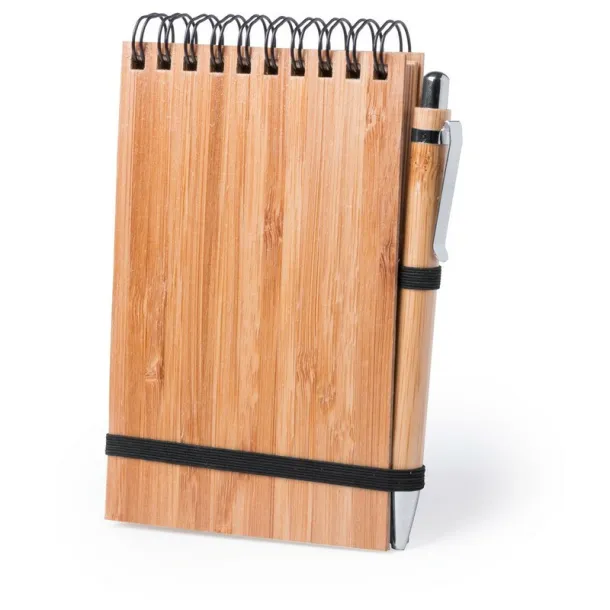  Bamboo notebook A6 with ball pen brown