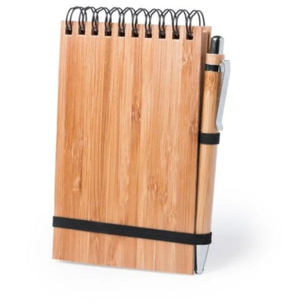  Bamboo notebook A6 with ball pen brown