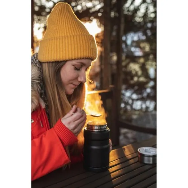  Thermo food container 650 ml with foldable spoon Air Gifts Crna