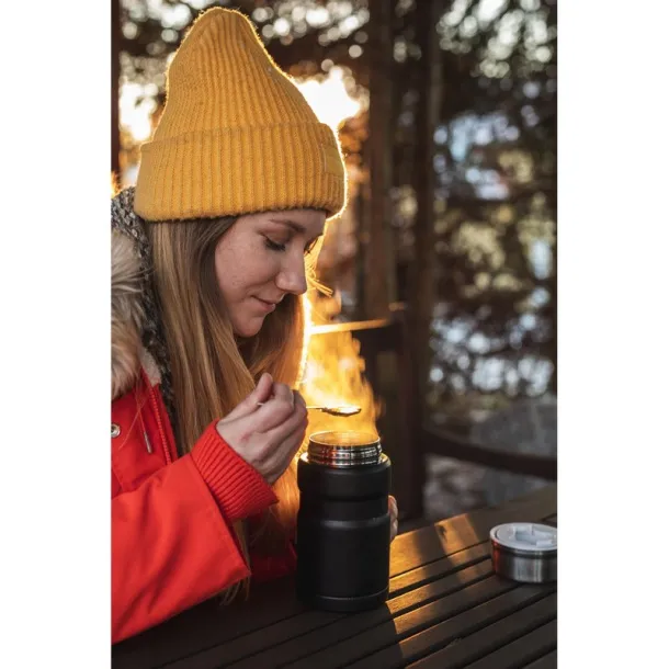  Thermo food container 650 ml with foldable spoon Air Gifts Crna