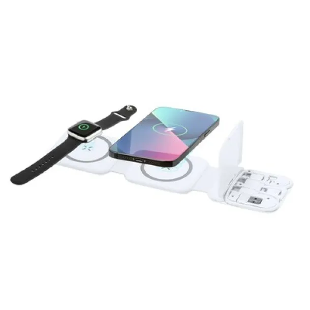  Magnetic wireless charger 15W, charging and synchronization cable, 3 adapters included, phone stand white