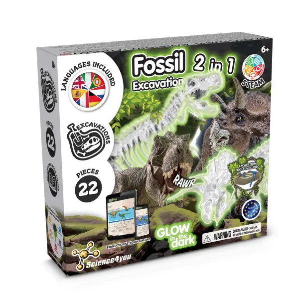 2 in 1 Fossil Excavation Kit II Educational game supplied with a kraft paper gift bag (90 g/m²) White