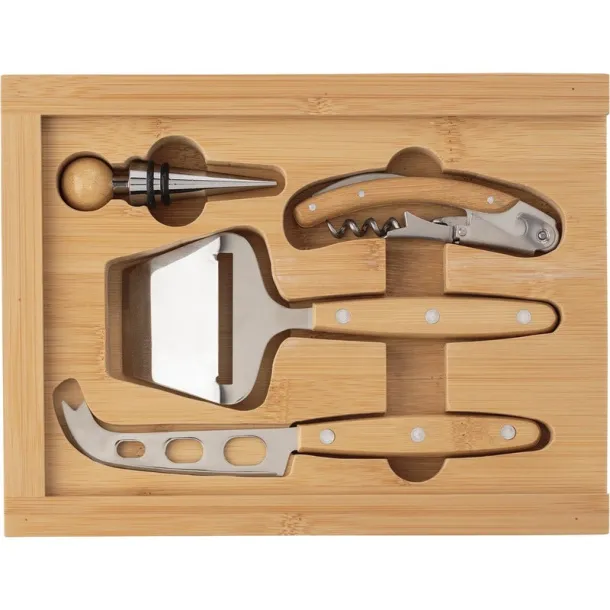  Bamboo cheese and wine set brown