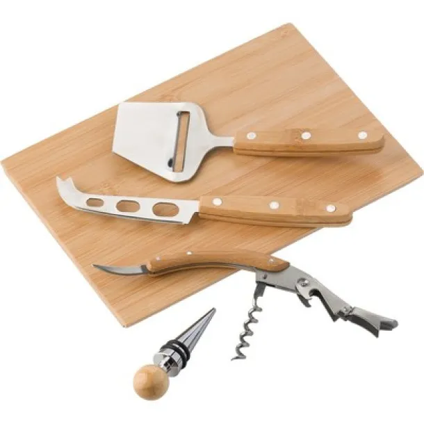  Bamboo cheese and wine set brown