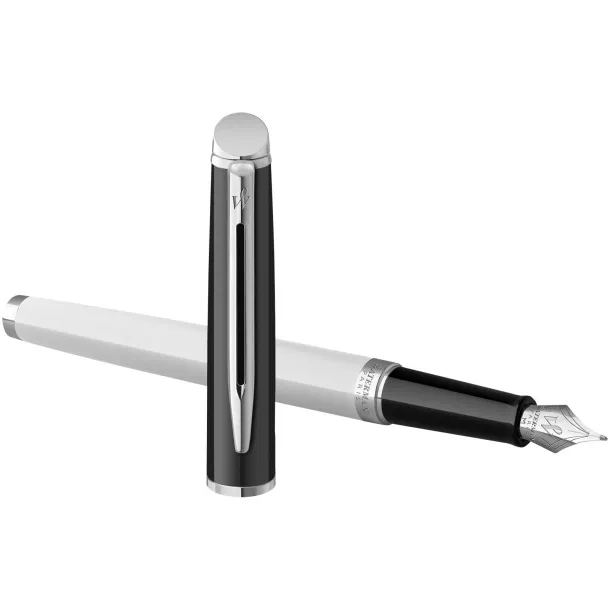 Hemisphere colour blocking fountain pen with palladium trim (blue ink) - Waterman White Solid black