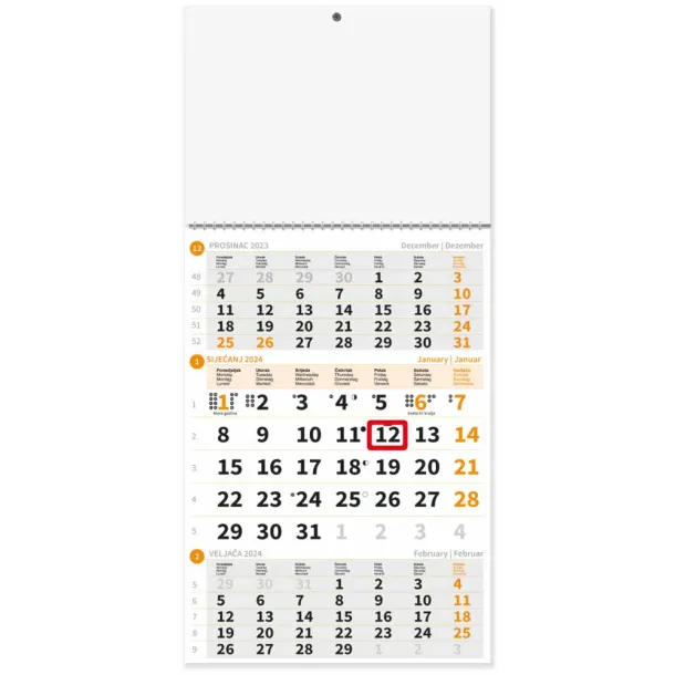  "Poslovni NARANČASTI" trodijelni kalendar, 12 list., dim:29,5x42cm, PVC vrećica, pokazivač, P/60 Narančasta