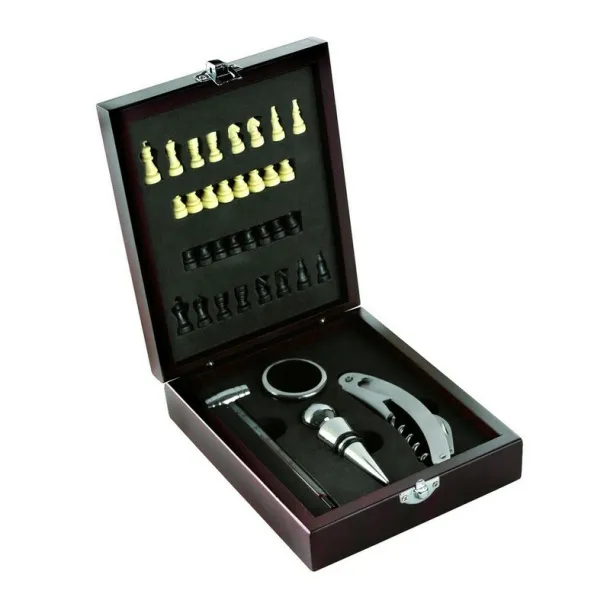  Wine set, 5 pcs, chess game wood