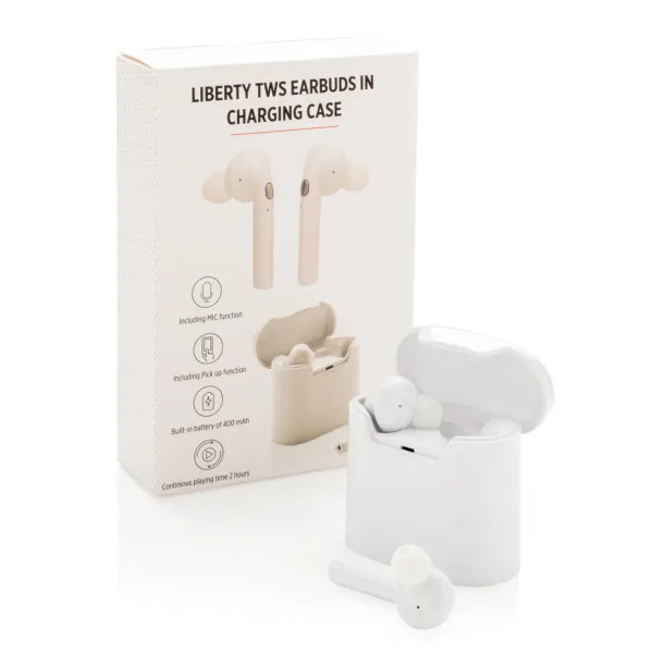 Liberty wireless earbuds in charging case - XD Collection White 