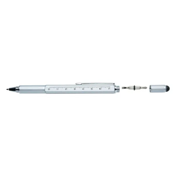  Multifunctional ball pen, ruler, spirit level, screwdriver, touch pen silver