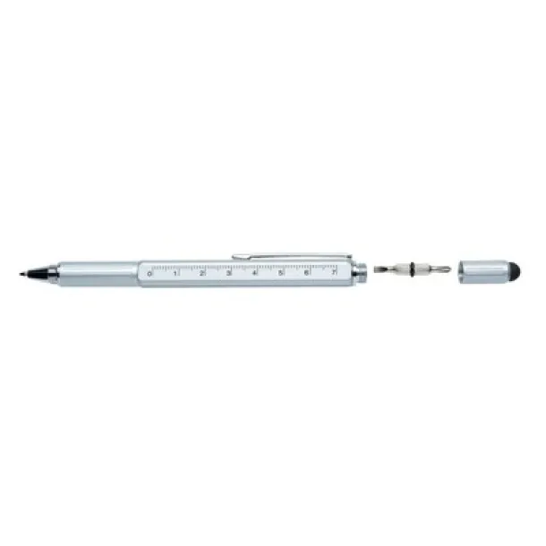  Multifunctional ball pen, ruler, spirit level, screwdriver, touch pen silver