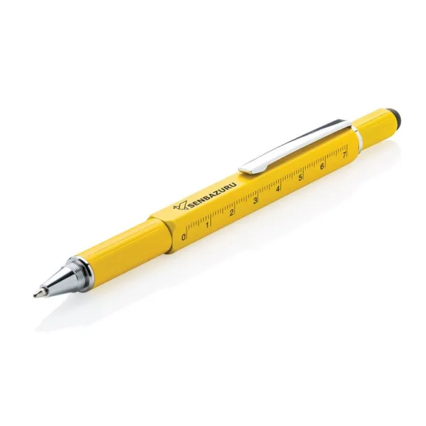  Multifunctional ball pen, ruler, spirit level, screwdriver, touch pen yellow