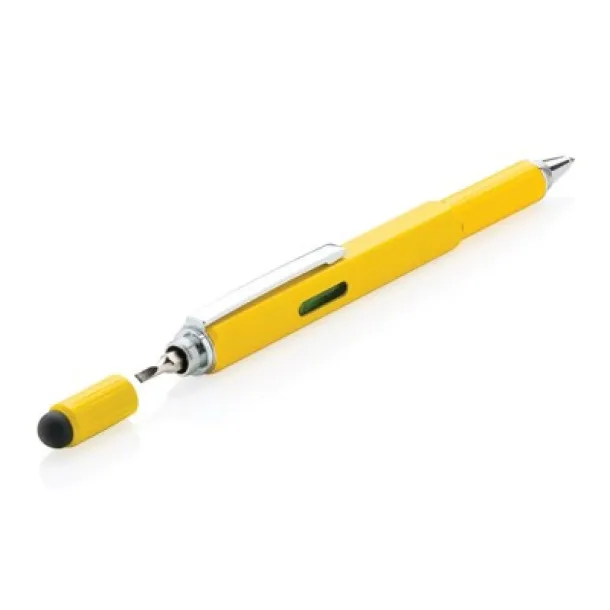  Multifunctional ball pen, ruler, spirit level, screwdriver, touch pen yellow