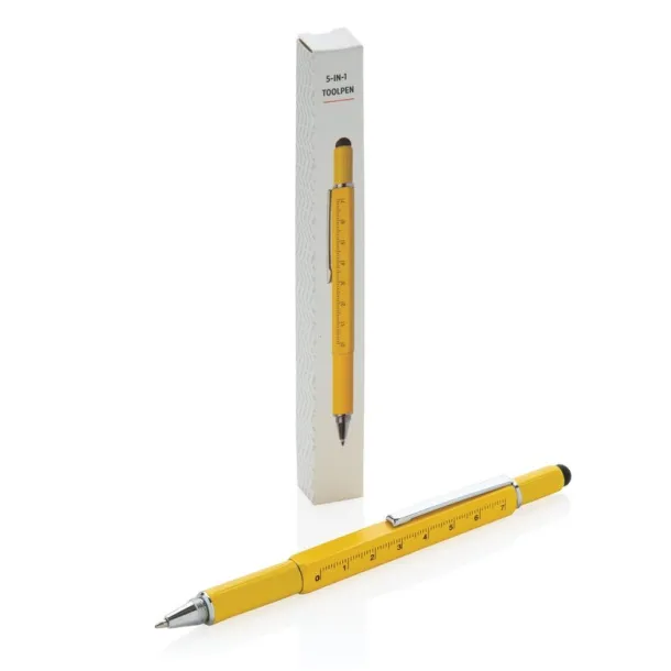  Multifunctional ball pen, ruler, spirit level, screwdriver, touch pen yellow