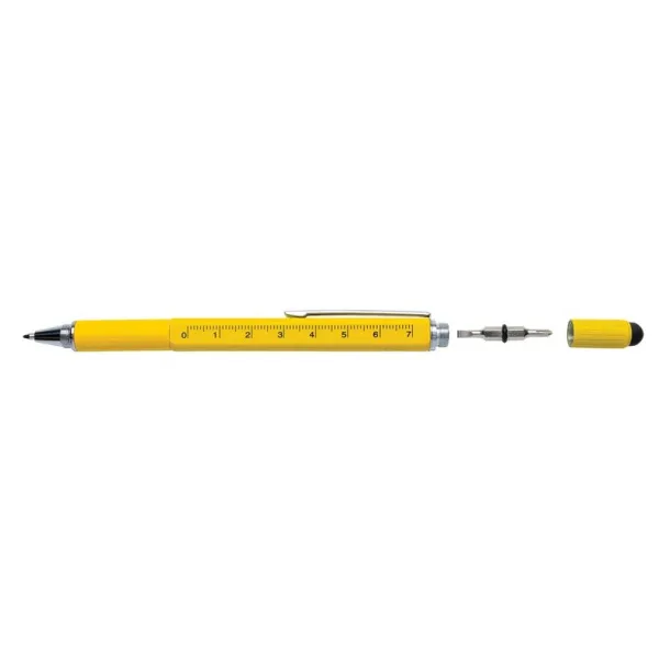  Multifunctional ball pen, ruler, spirit level, screwdriver, touch pen yellow