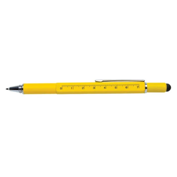  Multifunctional ball pen, ruler, spirit level, screwdriver, touch pen yellow