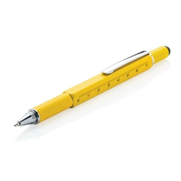  Multifunctional ball pen, ruler, spirit level, screwdriver, touch pen yellow