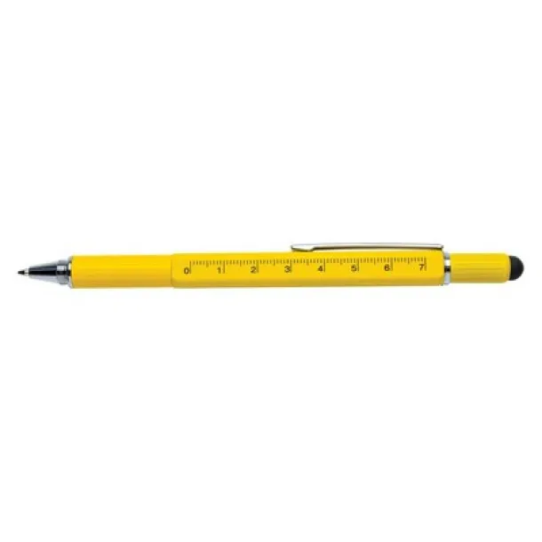  Multifunctional ball pen, ruler, spirit level, screwdriver, touch pen yellow