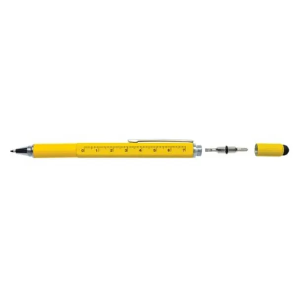  Multifunctional ball pen, ruler, spirit level, screwdriver, touch pen yellow