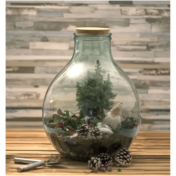 Tier recycled glass terrarium with gardening set - Authentic White