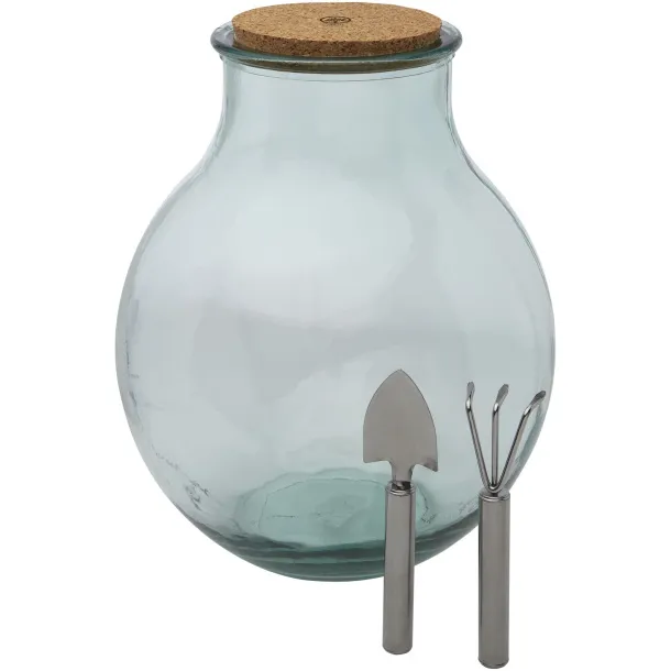 Tier recycled glass terrarium with gardening set - Authentic White