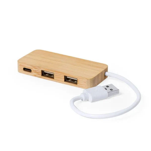  Bamboo USB hub 2.0 with USB type C light brown