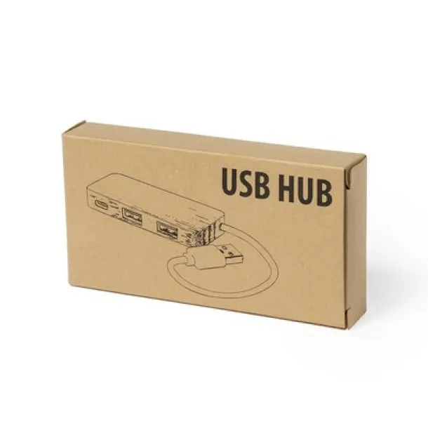  Bamboo USB hub 2.0 with USB type C light brown