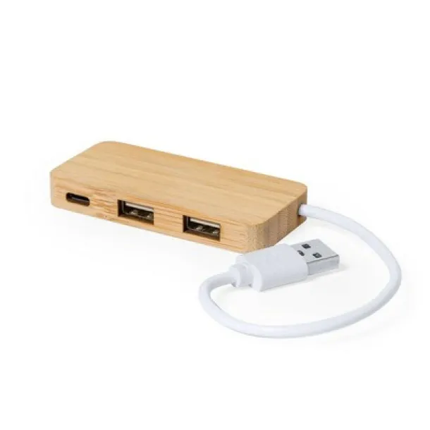  USB hub 2.0 s USB tip C od bambusa light brown