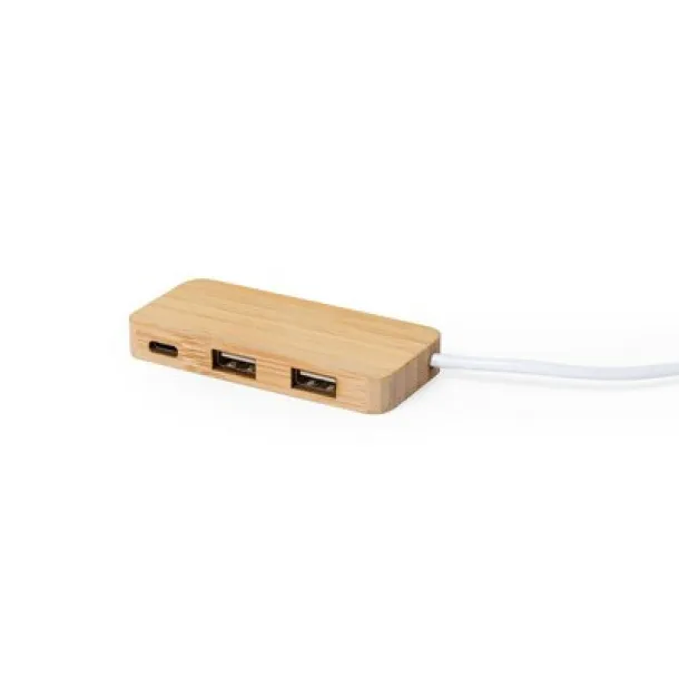  Bamboo USB hub 2.0 with USB type C light brown