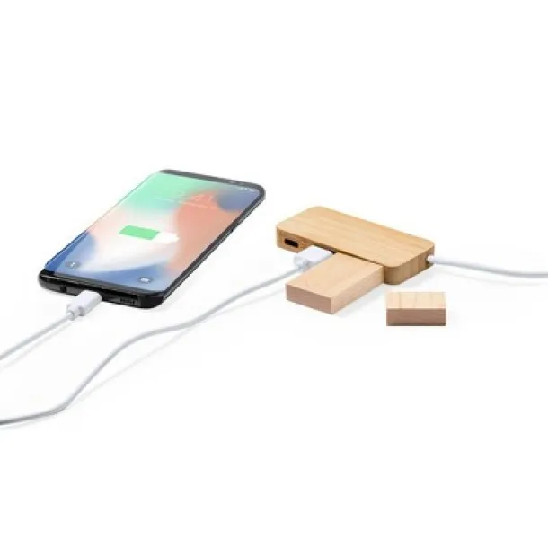  Bamboo USB hub 2.0 with USB type C light brown