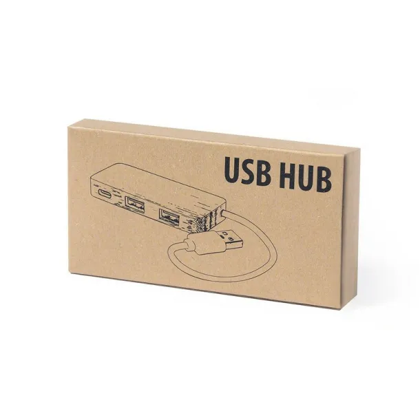  Bamboo USB hub 2.0 with USB type C light brown