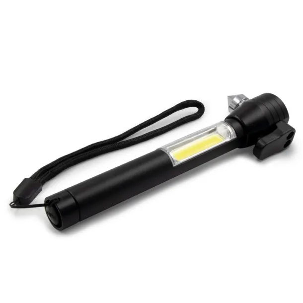  Emergency torch 1 LED COB, seat belt cutter, safety hammer Crna