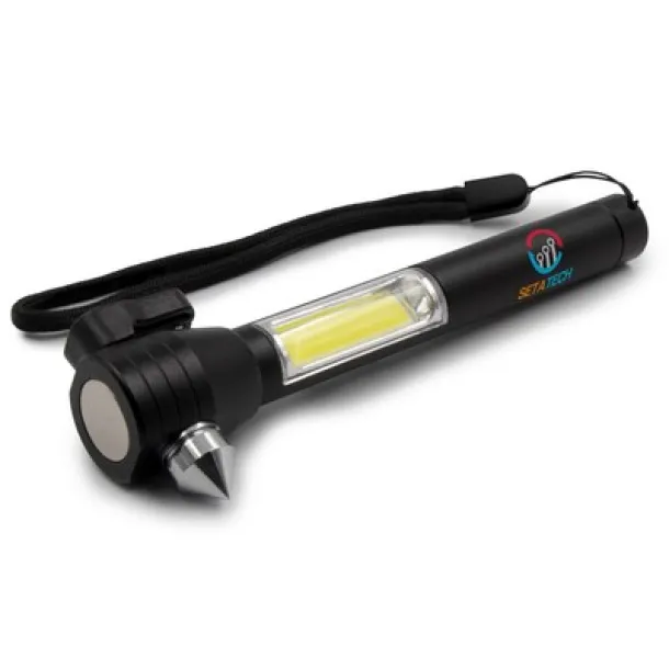  Emergency torch 1 LED COB, seat belt cutter, safety hammer Crna
