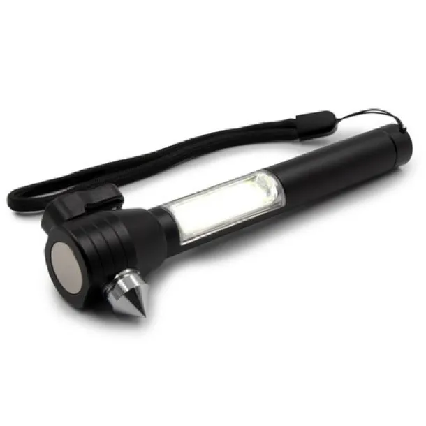  Emergency torch 1 LED COB, seat belt cutter, safety hammer Crna