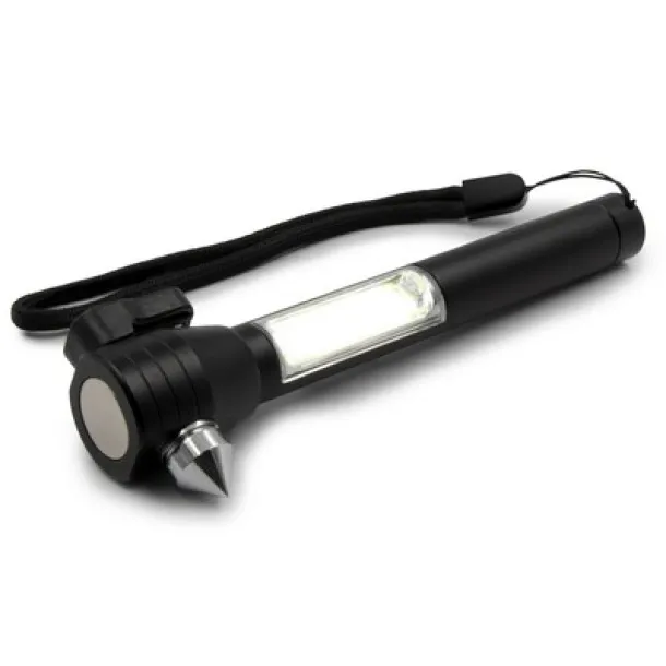  Emergency torch 1 LED COB, seat belt cutter, safety hammer Crna