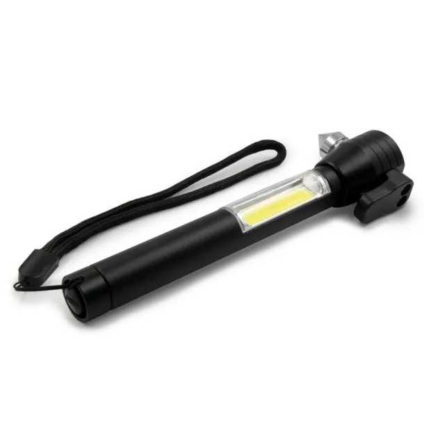  Emergency torch 1 LED COB, seat belt cutter, safety hammer black