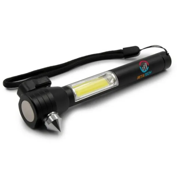  Emergency torch 1 LED COB, seat belt cutter, safety hammer Crna