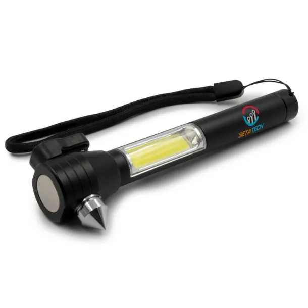  Emergency torch 1 LED COB, seat belt cutter, safety hammer Crna