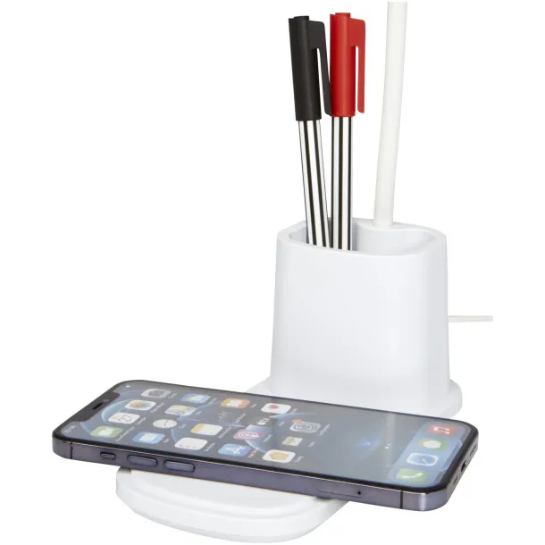 Bright desk lamp and organizer with wireless charger - Bullet White