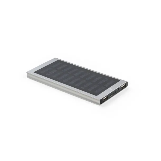 CLERK 8.000 mAh power bank with solar panel in 100% recycled aluminium Satin silver