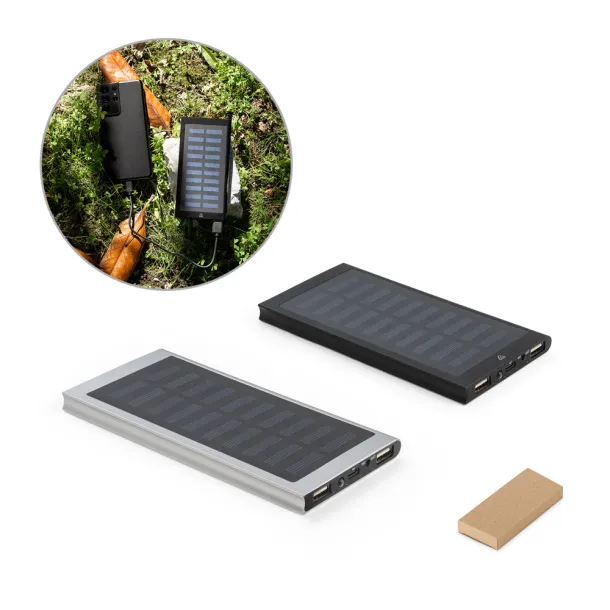 CLERK 8.000 mAh power bank with solar panel in 100% recycled aluminium