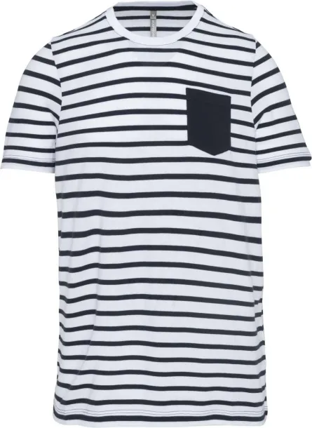  KIDS' STRIPED SHORT SLEEVE SAILOR T-SHIRT WITH POCKET - 160 g/m² - Kariban White Navy