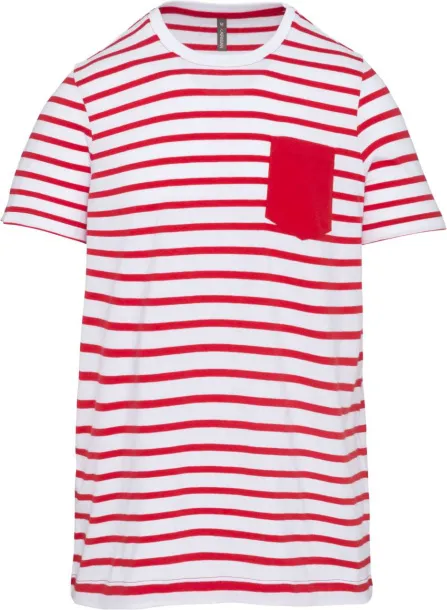  KIDS' STRIPED SHORT SLEEVE SAILOR T-SHIRT WITH POCKET - 160 g/m² - Kariban White Red