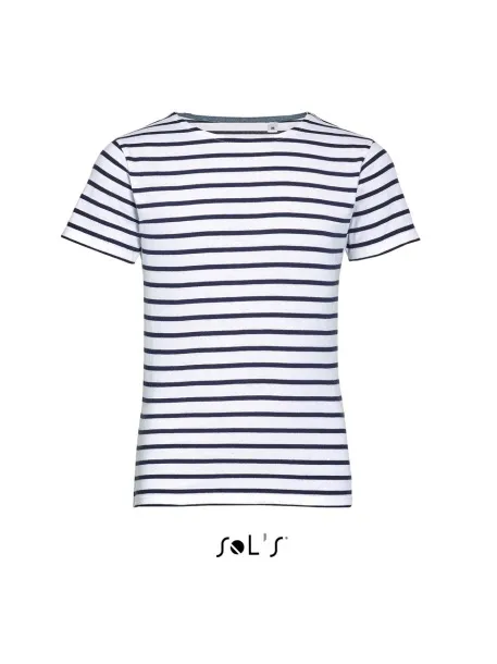 SOL'S MILES  KIDS ROUND NECK STRIPED T-SHIRT - SOL'S White Navy