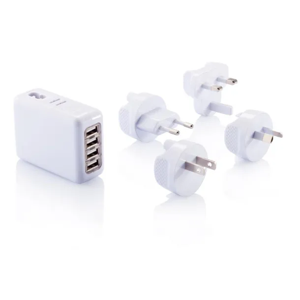  Travel plug with 4 USB ports - XD Collection White 