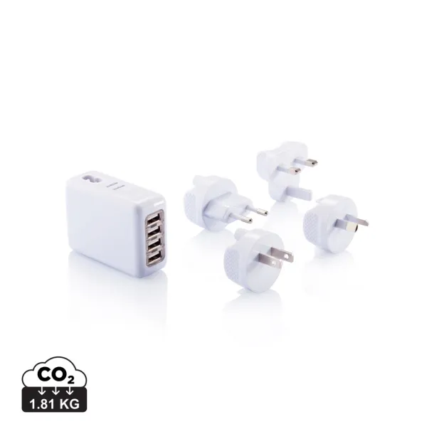  Travel plug with 4 USB ports - XD Collection White 