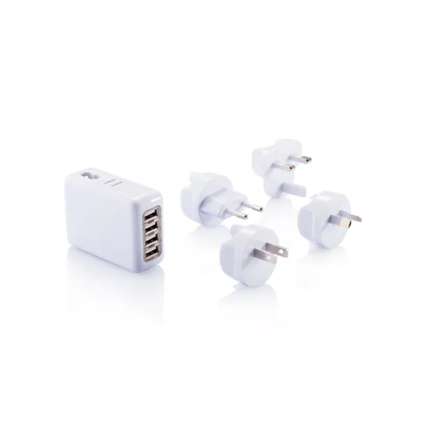  Travel plug with 4 USB ports - XD Collection White 